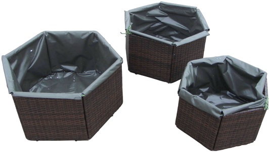 Merxx, MERXX Eckbank »Rattan«, Polyrattan, 100x148x91 cm, braun, Inkl. Auflagen, MERXX Pflanzkübel »Hexagon«, versch. Grössen
