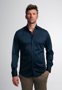 Eterna, ETERNA LANGARM HEMD MODERN FIT SOFT TAILORING JERSEY DUNKELBLAU, MODERN FIT Jersey Shirt in dunkelblau unifarben