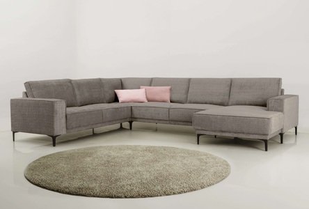 PLACES OF STYLE, Places of Style Wohnlandschaft »XXL Sofa Oland, Struktur, Flachgewebe, Luxus-Microfaser, Boucle«, U-Form, 342 cm, Wellenunterfederung, Skandi-Design, Metallfüsse, GOODproduct Wohnlandschaft »OLAND U-Form, XXL, B: 342 cm, Skandi-Design« Skandi-Design in Struktur, Flachgewebe, Luxus-Microfaser, Boucle