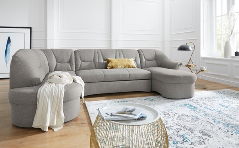 DOMO collection, DOMO collection Wohnlandschaft »Sarafina«, wahlweise mit Bettfunktion, optional mit Federkern, DOMO collection Wohnlandschaft »Sarafina, zeitlos und komfortabel, optional mit Federkern, U-Form« wahlweise mit Bettfunktion