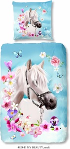 undefined, Good Morning Renforcé Bettwäsche My Beauty, good morning Kinderbettwäsche »My beauty«, Baumwolle, 135x200, Reissverschluss, Wende, Kind, Mädchen, Pferd, Blau