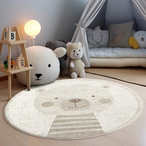 Carpet City, Carpet City Kinderteppich »MARA710«, rund, Kinderzimmer Teppich Tiere Beige Spielzimmer, Carpet City Kinderteppich »MARA710«, rund, 11 mm Höhe, Kinderzimmer, Kurzflor,robust,Tiere, Spielzimmer