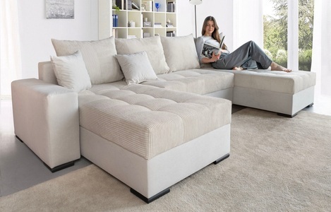 COLLECTION AB, COLLECTION AB Wohnlandschaft »Josy U-Form«, mit Schlaffunktion, Bettkasten und Zierkissen, mit 2 Recamieren