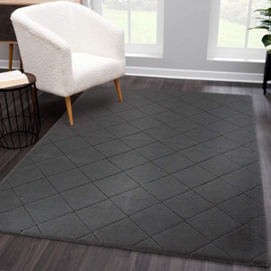 Carpet City, Carpet City Hochflor-Teppich »Moment«, rechteckig, 31 mm Höhe, Modern Einfarbig, 3D-Raute-Optik, Wohnzimmer, Carpet City Hochflor-Teppich »Moment«, rechteckig, 31 mm Höhe, besonders weich, Kaninchen Fell Haptik, 3D-Effekt, Rauten, Wohnzimmer