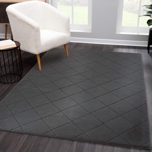 Carpet City, Carpet City Hochflor-Teppich »Moment«, rechteckig, 31 mm Höhe, Modern Einfarbig, 3D-Raute-Optik, Wohnzimmer, Carpet City Hochflor-Teppich »Moment«, rechteckig, 31 mm Höhe, besonders weich, Kaninchen Fell Haptik, 3D-Effekt, Rauten, Wohnzimmer