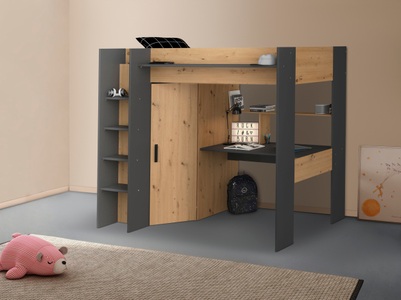 Vente-unique, Hochbett mit Schreibtisch + Kleiderschrank Naturfarben AUCKLAND Hochbett mit Schreibtisch + Kleiderschrank Naturfarben AUCKLAND, Parisot Hochbett »Heavy«, ALL-IN-ONE, mit Kleiderschrank, Schreibtisch, Leiter, Stauraum
