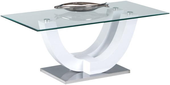 Stolkom Couchtisch »Swing Glastisch, Wohnzimmertisch mit Glas, BxHxT 120x48x60 cm«, Sicherheitsglas 8mm stark, Gestell U-förmig in weiss hochglanz lackiert