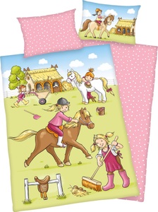 undefined, Herding Bio Flanell Kinder-Wendebettwäsche Ponyhof, Baby Best Babybettwäsche »Ponyhof« mit kindlichem Motiv