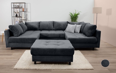 HOME AFFAIRE, Home affaire Wohnlandschaft Toni, inklusive Hocker und Rückenkissen, COLLECTION AB Wohnlandschaft »Toni U-Form, B: 298 cm« mit Hocker & 3 Zierkissen, Federkern