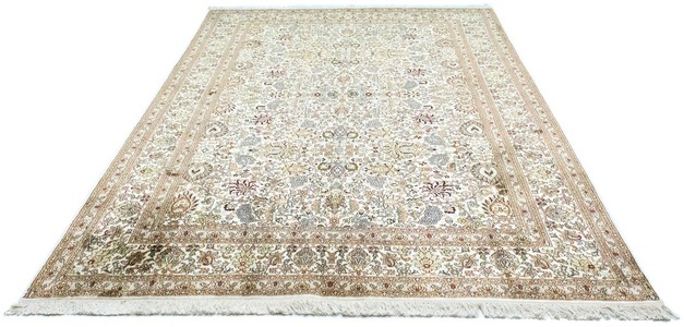 MorgenLand, morgenland Teppich »Kaschmir Seide Teppich handgeknüpft beige«, rechteckig, 8 mm Höhe, 