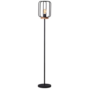Brilliant, Stehleuchte Tosh mit Holzdetail, Brilliant Tosh 93145/66 Stehlampe E27 Holz (dunkel), Schwarz (korund)