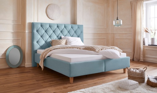 Guido Maria Kretschmer Home&Living Polsterbett »Sunley 140«, Kreuzsteppung im Kopfteil, Kopfteilhöhe 142cm, wahlweise ohne oder mit Matratze/Lattenrost - 3 Matratzenarten