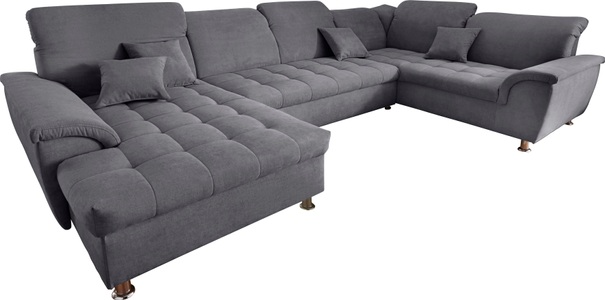 DOMO collection, DOMO collection Wohnlandschaft »Franzi optional mit Bettfunktion, Bettkasten & Kopfteilverstellung«, XXL-Sofa, U-Form, belastbar bis 140kg/Sitz, dunkelgrau, Breite: 352cm, DOMO collection Wohnlandschaft »Franzi mit Kopfteilverstellung, U-Form mit viel Platz, bequem« XXL-Sofa, U-Form, belastbar bis 140kg/Sitz, dunkelgrau, Breite: 352cm