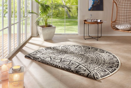 Freundin home collection, freundin Home Collection Teppich »Lilja«, rund, 5 mm Höhe, In-und Outdoor geeignet, Mandala, Wohnzimmer, Balkon, Terrasse, Garten, Pflegeleicht, Flachgewebe, Wendbar, freundin Home Collection Teppich »Lilja Wendeteppich«, rund, 5 mm Höhe, In-& Outdoor, beidseitig, Wetterfest, Balkon, Garten, Wohnzimmer
