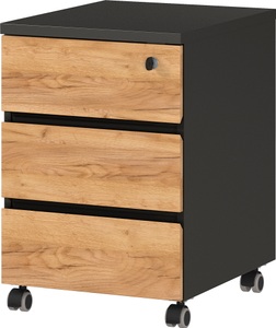 Coop, Coop Lissabon ll, Rollcontainer Boston, 3 Schubladen, grifflos mit Selbsteinzug, graphit/Navarra Eiche
