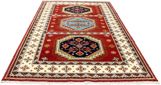 MorgenLand, morgenland Wollteppich »Kazak Teppich handgeknüpft rot«, rechteckig, 18 mm Höhe, morgenland Wollteppich »Kazak Teppich handgeknüpft rot«, rechteckig, 18 mm Höhe
