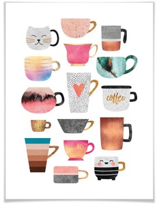 Wall-Art, Wall-Art Poster »Kaffeetassen Bunt«, Geschirr & Besteck, (1 St.), Wall-Art Poster »Kaffeetassen Bunt«, Geschirr & Besteck, (1 St.), Poster ohne Bilderrahmen