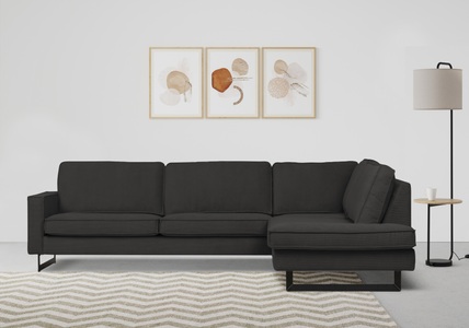 PLACES OF STYLE, Places of Style Ecksofa »Pinto«, mit Keder und Metallfüssen, Places of Style Ecksofa »Pinto, 290 cm, Ottomane links / rechts«, Cord, Feincord, Luxus-Microfaser Leder und Chenille