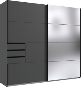 MID.YOU, MID.YOU Schwebetürenschrank in graphitfarben , Saigon , Metall , 4 Fächer , 3 Schubladen , 225x210x64 cm , Dekorfolie,Dekorfolie,Nachbildung,Nachbildung , 001787040009, Schwebetürenschrank ASCONA grafit 2 Türen 3 Schubladen
