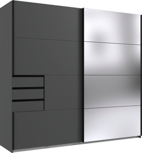 MID.YOU, MID.YOU Schwebetürenschrank in graphitfarben , Saigon , Metall , 4 Fächer , 3 Schubladen , 225x210x64 cm , Dekorfolie,Dekorfolie,Nachbildung,Nachbildung , 001787040009, Schwebetürenschrank ASCONA grafit 2 Türen 3 Schubladen