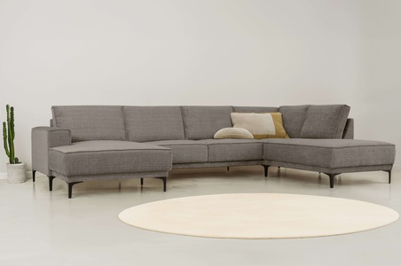 PLACES OF STYLE, Places of Style Wohnlandschaft »XXL Sofa Oland, Struktur, Flachgewebe, Luxus-Microfaser, Boucle«, U-Form, 345 cm, Wellenunterfederung, Skandi-Design, Metallfüsse, GOODproduct Wohnlandschaft »XXL Sofa Oland, Struktur, Flachgewebe, Luxus-Microfaser, Boucle« U-Form, 345 cm, Wellenunterfederung, Skandi-Design, Metallfüsse