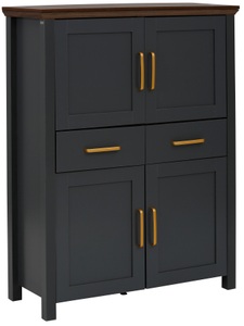 HOME AFFAIRE, Home affaire Highboard »Martinau«, mit einer Topplatte in einer edlen Holzoptik, mit 2 Schubladen, 4 Türen und 2 verstellbare Einlegeböden, mit goldfarbenen Griffen aus Metall, Breite 100 cm, Home affaire Highboard »Martinau«, Topplatte in Holzoptik, mit 2 Schubladen, 4 Türen, Breite 100 cm