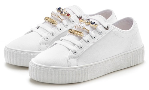 Lascana, LASCANA Sneaker, mit Perlen und Steinchen VEGAN, LASCANA Sneaker, aus Textil, Plateausohle, Schnürhalbschuhe, Freizeitschuhe VEGAN