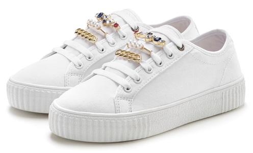 Lascana, LASCANA Sneaker, mit Perlen und Steinchen VEGAN, LASCANA Sneaker, aus Textil, Plateausohle, Schnürhalbschuhe, Freizeitschuhe VEGAN