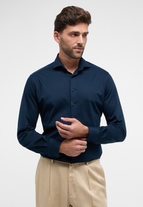 Eterna, ETERNA LANGARM HEMD MODERN FIT SOFT TAILORING JERSEY DUNKELBLAU, MODERN FIT Jersey Shirt in dunkelblau unifarben