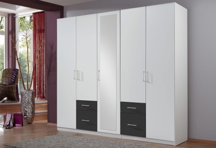 Wimex, Wimex Kleiderschrank »Freiburg«, MID.YOU Drehtürenschrank in graphitfarben, weiss , Freiburg , Kunststoff , 3 Fächer , 4 Schubladen , 225x210x58 cm , Dekorfolie,Nachbildung , In verschiedenen Grössen erhältlich, in verschiedenen Holzdekoren erhältlich , 001787045908