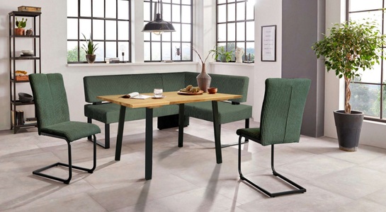 HOME AFFAIRE, Home affaire Eckbankgruppe »Oliver«, (Set, 4 tlg.), Eckbank mit Wellenunterfederung im Sitz, Tisch Massiv Eiche, Home affaire Eckbankgruppe »Oliver«, (Set, 4 tlg., 4-tlg), Eckbank mit Wellenunterfederung im Sitz, Tisch Massiv Eiche