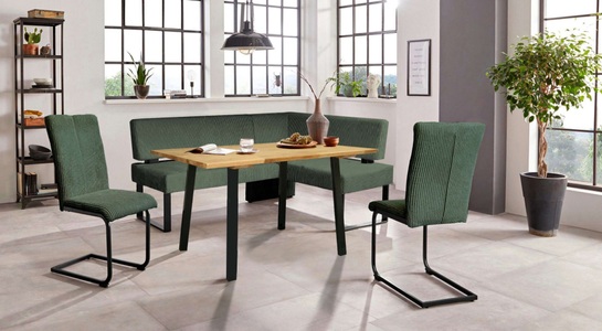 HOME AFFAIRE, Home affaire Eckbankgruppe »Oliver«, (Set, 4 tlg.), Eckbank mit Wellenunterfederung im Sitz, Tisch Massiv Eiche, Home affaire Eckbankgruppe »Oliver«, (Set, 4 tlg., 4-tlg), Eckbank mit Wellenunterfederung im Sitz, Tisch Massiv Eiche