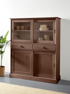 Home affaire Highboard »Schröder«, mit 2 Glas- u. 2 Holztüren, 2 Schubkasten, aus massivem Kiefernholz