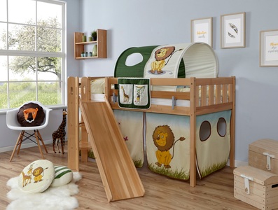TICAA, Ticaa Hochbett »Ekki«, Ticaa Hochbett »Ekki«, mit Rollrost und Textil-Set wahlweise mit Matratze, Buche
