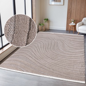GOODproduct, GOODproduct Teppich "Samelia mit Fransen, Wellendesign, Balkon, Camping" rechteckig 6 mm Höhe Hoch-Tief-Struktur, In- und Outdoor geeignet für Küche oder Esszimmer