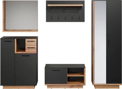 Trendteam, INOSIGN Garderoben-Set »Premont«, (5 St.), 5-teiliges Garderoben Set, 2 Spiegel, Sitzbank, Soft-Close, INOSIGN Garderoben-Set »Premont«, (5 St.), Elegante Garderobenmöbel auf Sockeln - Mit 2 Spiegeln - Soft-Close