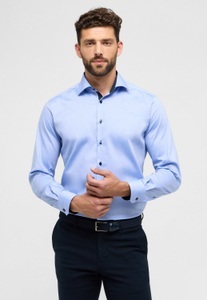 Eterna, ETERNA LANGARM HEMD MODERN FIT PINPOINT MITTELBLAU UNIFARBEN, MODERN FIT Hemd in blau unifarben