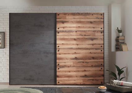 undefined, Schwebetürenschrank, Livetastic Schwebetürenschrank in anthrazit, fichtefarben , Dover , 3 Fächer , 270x210x60 cm , Dekorfolie , Beimöbel erhältlich , 002522031601