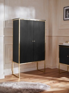 Guido Maria Kretschmer Home&Living, Guido Maria Kretschmer Home&Living Highboard »Woodly«, modernes Design, mit goldfarbenen Absätzen, viel Stauraum, Guido Maria Kretschmer Home&Living Highboard »Woodly«, modernes Design, mit goldfarbenen Absätzen, viel Stauraum