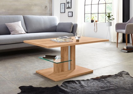 Pro-Line, PRO Line Couchtisch »Bergamo«, höhenverstellbar mit Lift, PRO Line Couchtisch »Bergamo«, höhenverstellbar, Ablageboden aus Glas, Platte und Gestell aus Holz