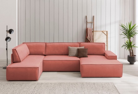 HOME AFFAIRE, Home affaire Wohnlandschaft »SHERWOOD«, mit Bett-Funktion (Liegefläche 194x139 cm), mit 4 losen Rückenkissen, Home affaire Wohnlandschaft »SHERWOOD XXL 329 cm, U-Form, Schlafsofa,«, Schlaffunktion m. Bettkasten (194x139 cm), Cord, Vintage, Samtvelours
