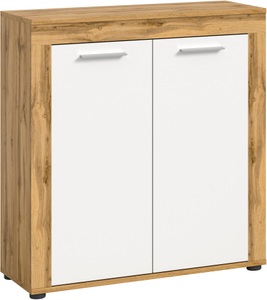 INOSIGN Highboard »Highboard Aosta, 80x88x35 cm in Eiche mit weisser Front«, Wohnzimmermöbel, Hoher Schrank, Highboard, Hochkommode, mit 2 Türen
