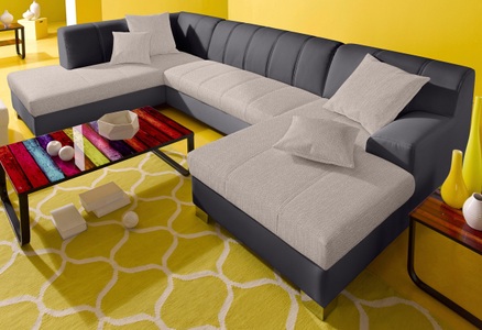INOSIGN, INOSIGN Wohnlandschaft, wahlweise mit Bettfunktion, INOSIGN Wohnlandschaft »Turah moderne Steppung, incl. Zierkissen, auch in Leder,«, wahlweise mit Bettfunktion, B/T/H: 297/82/75 cm, U-Form