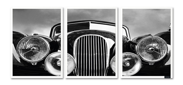 Bruno Banani, Bruno Banani Bild mit Rahmen »Oldtimer - Gerahmter Digitaldruck - Wandbild«, (1 St., 3er-Set), 3x 30x40 cm - Holzrahmen - Dekoration - Weisser Rahmen - Triptychon, Bruno Banani Bild mit Rahmen »Oldtimer - Gerahmter Digitaldruck - Wandbild«, Auto-Autos-Fahrzeuge-Kunst-Schwarz-Weiss, (1 St., 3er-Set), Premium Poster 3er Set mit Naturholzrahmen, Handarbeit aus Deutschland