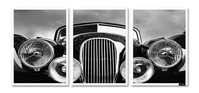 Bruno Banani, Bruno Banani Bild mit Rahmen »Oldtimer - Gerahmter Digitaldruck - Wandbild«, (1 St., 3er-Set), 3x 30x40 cm - Holzrahmen - Dekoration - Weisser Rahmen - Triptychon, Bruno Banani Bild mit Rahmen »Oldtimer - Gerahmter Digitaldruck - Wandbild«, Auto-Autos-Fahrzeuge-Kunst-Schwarz-Weiss, (1 St., 3er-Set), Premium Poster 3er Set mit Naturholzrahmen, Handarbeit aus Deutschland