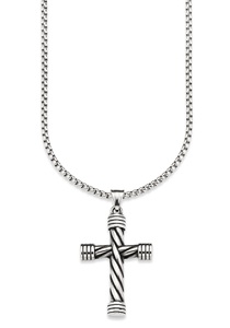 Bruno Banani, Bruno Banani Kette mit Anhänger »Kreuz, B4052N/20/00/55«, Bruno Banani Kette mit Anhänger »Schmuck Geschenk, Halskette Kreuz Seil gedreht Venezianerkette Silberfarben«