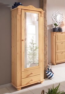 HOME AFFAIRE, Home affaire Garderobenschrank »Adele«, mit Spiegel, Home affaire Garderobenschrank »Adele«, mit Spiegel, Breite 63 cm, mit 2 Schubladen, aus massiver Kiefer, FSC®