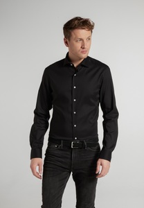 Eterna, ETERNA LANGARM HEMD SLIM FIT PERFORMANCE SHIRT STRETCH SCHWARZ, SLIM FIT Performance Shirt in schwarz unifarben