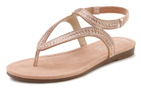 Lascana, LASCANA Zehentrenner, mit Strasssteinen und Stretcheinsatz VEGAN, LASCANA Zehentrenner, Sandale, Pantolette mit Strasssteinen und Stretcheinsatz VEGAN