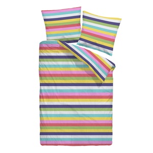 TRAUMSCHLAF, TRAUMSCHLAF Bettwäsche »Rainbow«, (3 tlg.), buntes Streifendesign für den Winter, 